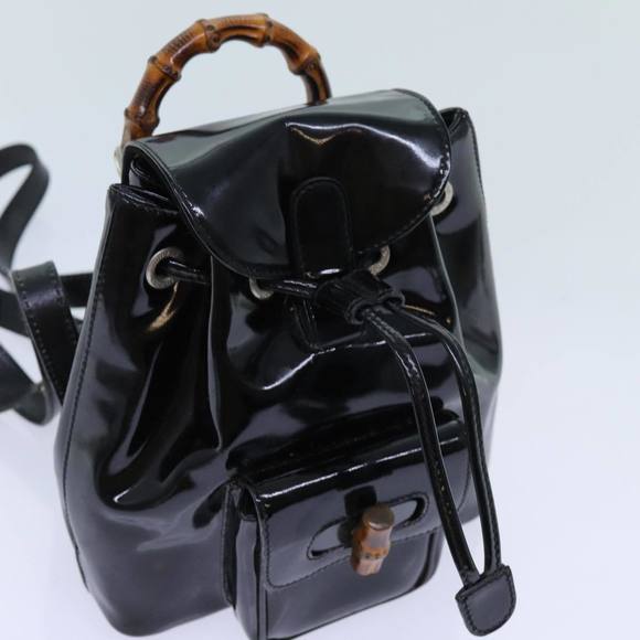 GUCCI Bamboo Backpack Patent leather Black Auth ar11692 - Picture 6 of 16